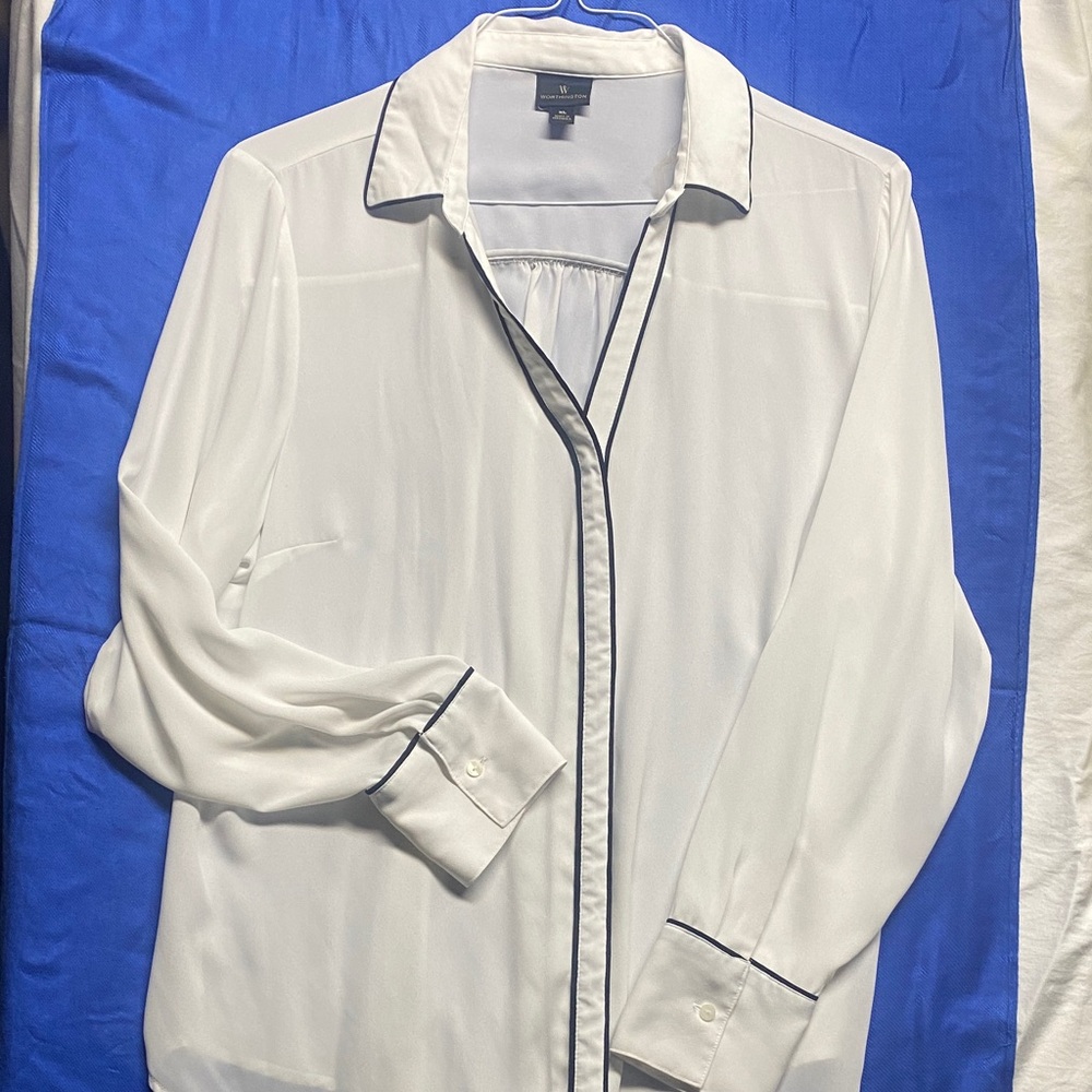 Worthington White Blouse with Black Trim